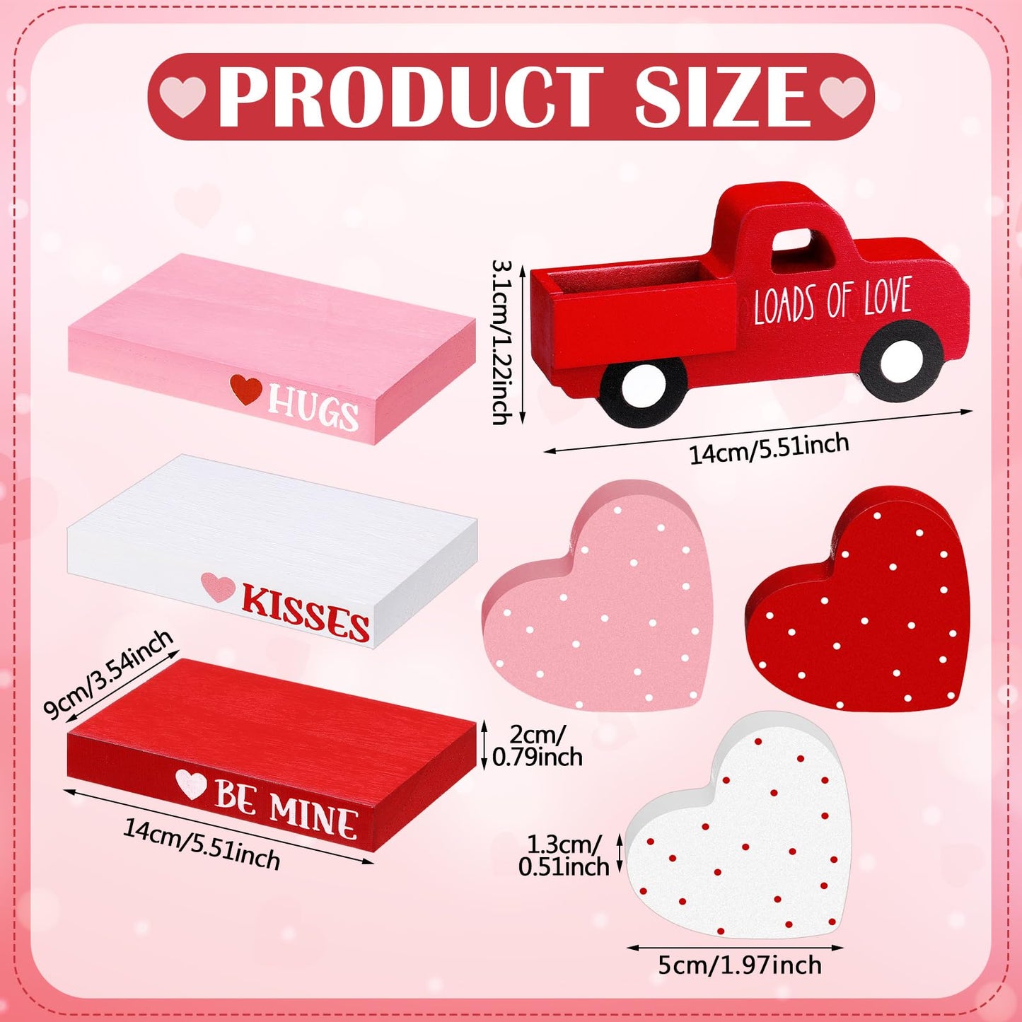 DoubleFill 7 Pcs Valentine's Day Table Decorations Valentines Tiered Tray Decor Faux Book Bundle with Twine Red Truck Table Centerpiece Farmhouse Heart Wooden Sign for Home Indoor Party Bookshelf Gift