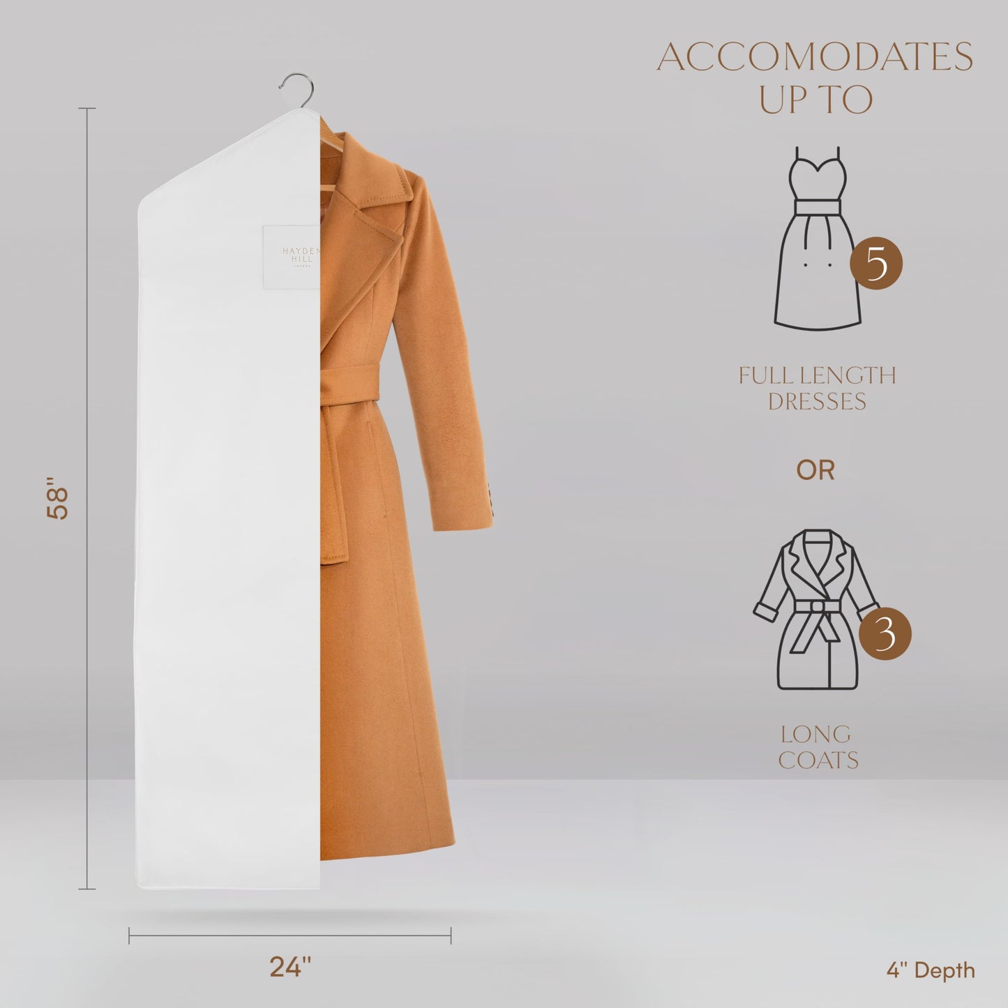 Hayden Hill Luxury Organic Cotton Garment Storage Bag - Long 58" Dress Bag - Breathable & Moth-Proof For Full Length Clothing, Dresses & Coats - Clothes Bags for Hanging Organization