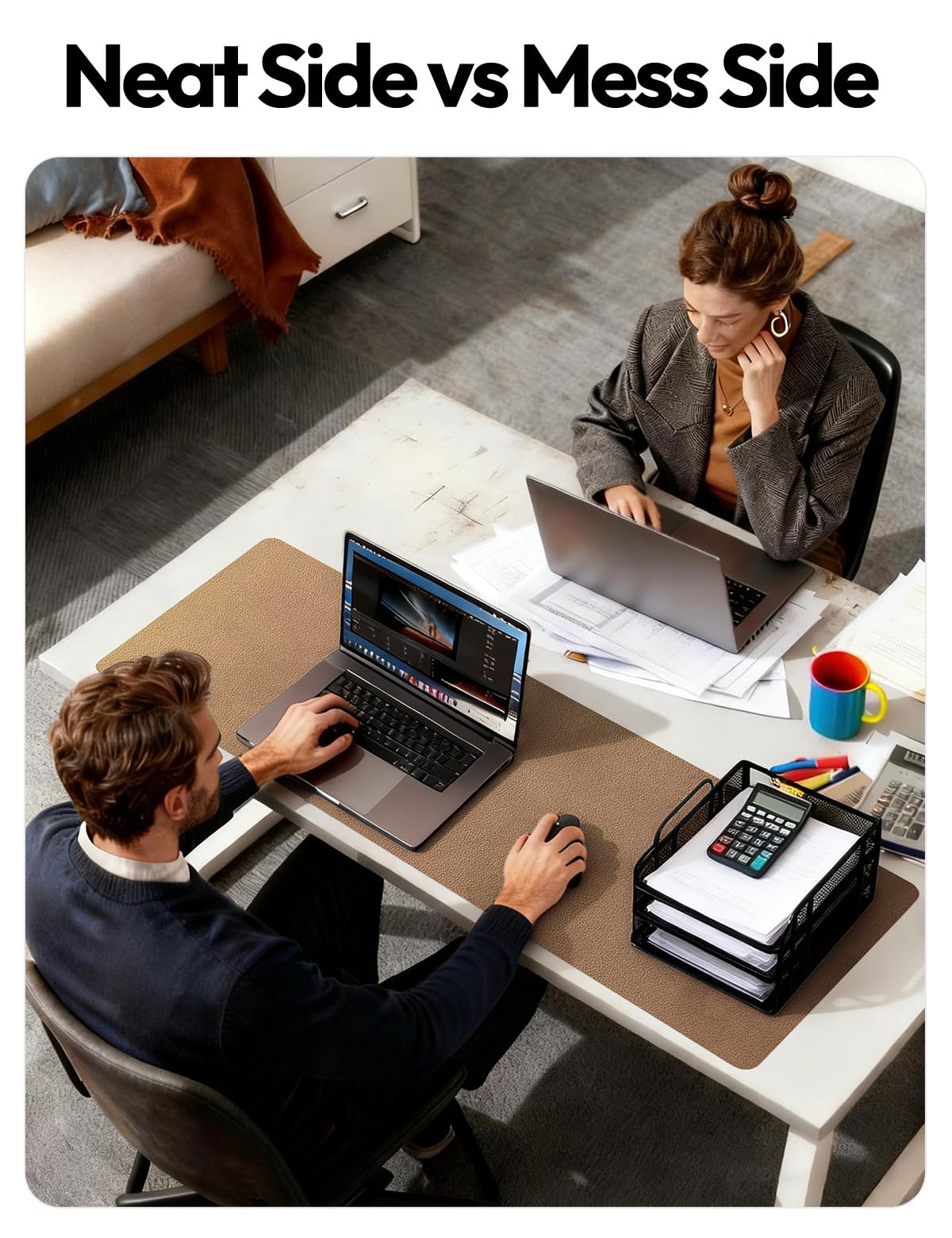 YSAGi Leather Desk Pad Protector, Office Desk Mat, Large Mouse Pad, Non-Slip PU Leather Desk Blotter, Laptop Desk Pad, Waterproof Desk Writing Pad for Office and Home (Shiny Bronze, 47" x 17")