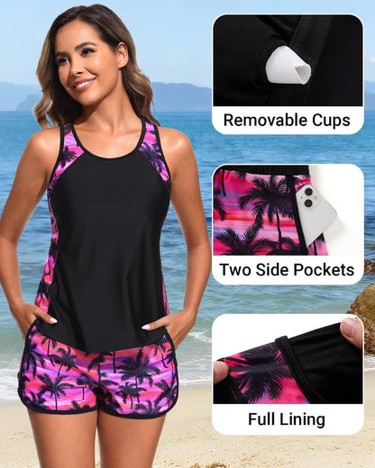 Tankini Swimsuit for Women - Tummy Control Two-Piece Bathing Suit with Sporty Pockets | Comfortable Fit