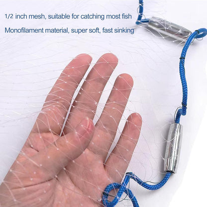Lawaia Cast Net Cast Nets for Fishing Hand Throw Bait Nets 1/2 inch Mesh Freshwater Saltwater Fish Gear - Ideal for Shrimp, Fish & Fly Fishing with 3FT Radius