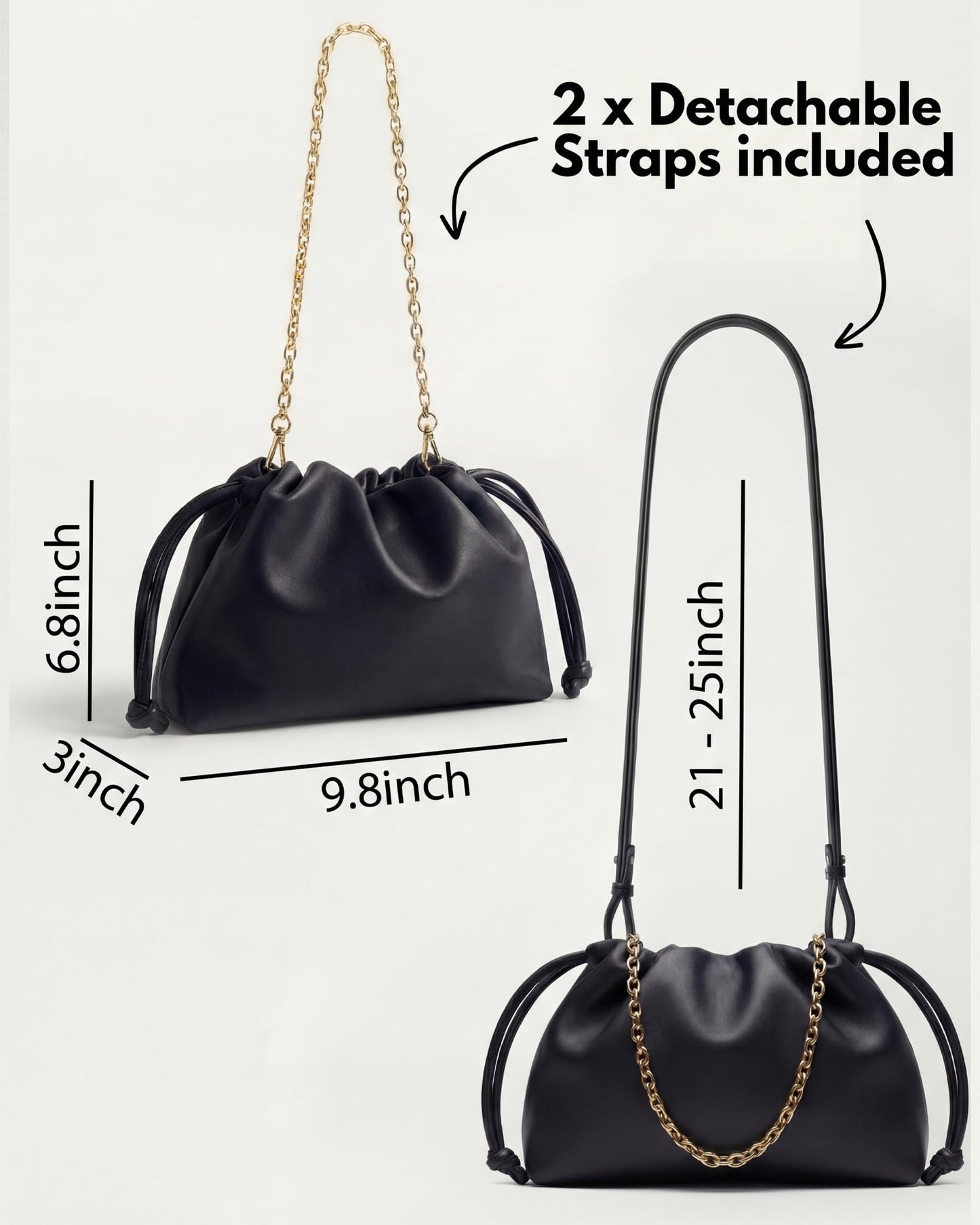 Apryl Clutch Purses for Women - Black Clutch Purse - Small Evening Bag - Soft PU Leather Handbag with Adjustable Crossbody Strap - Black