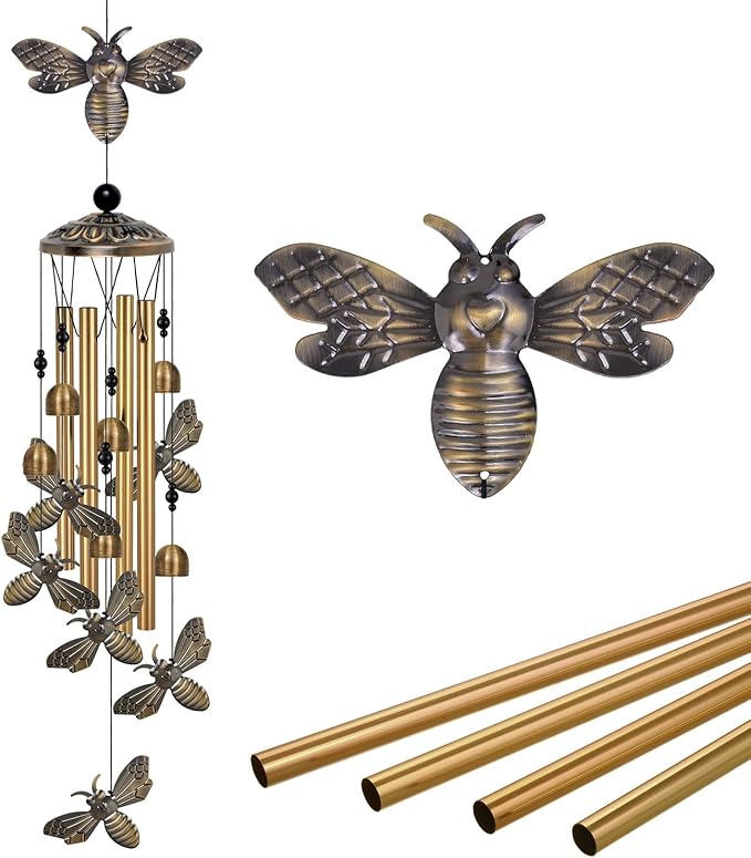 Bronze Bee Wind Chimes Decor, Mobile Blessing Wind Bells Decorate, Sympathy Wind Catcher, Memorial Gifts for Mom,Grandma,Woman (Housewarming/Outside/Indoor/Home/Room/Porch/Yard/Garden Decoration)