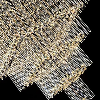 Flashing God D32''X H79'' Foyer Chandelier for High Ceilings,Square Crystal Raindrop Chandeliers,Large Chandelier for Entrance Foyer Villa,4 Tier Chandeliers
