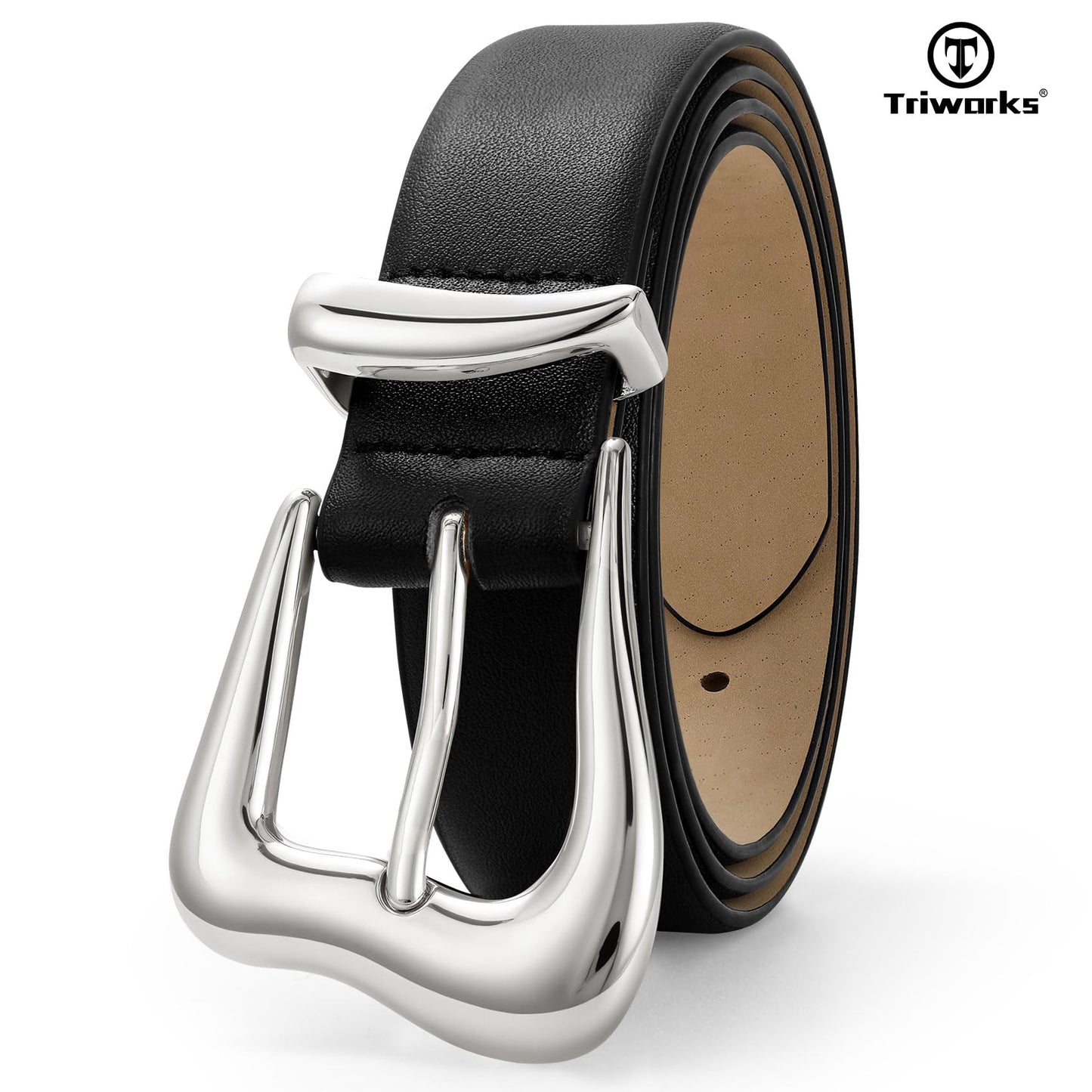 TRIWORKS Women's Belts for Jeans Pants Sliver Buckle Fashion Waist Belts for Ladies Leather Belts