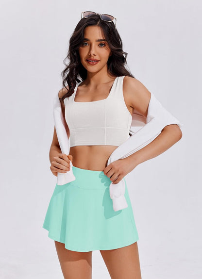 PINSPARK Tennis Skirts for Women Pleated Athletic Golf Skorts Skirt with Shorts Pockets Lightweight Workout Skirt,Ice Green X-Large
