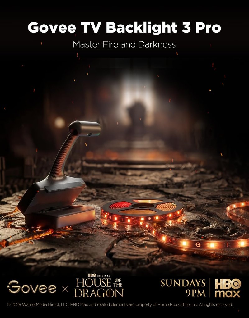 Govee TV Backlight 3 Pro with HDR Triple Camera, 11.8ft 5-in-1 RGBWWIC LED Strip Lights that Change with 55-65 Inch TVs, 75LEDs/m, Supports AI Filter, Smart App and Voice Control, DreamView Sync