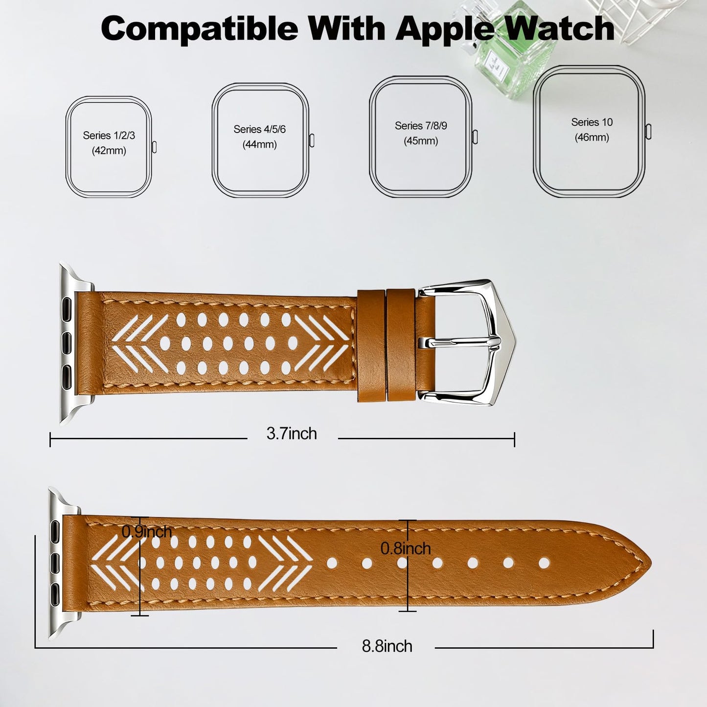 Hollow-out Genuine Leather Watch Band for Apple Watch, Dressy Strap for Women Lady Small Wrist, Compatible with Apple Watch Series 11 10 9 8 7 6 SE 3 2 1 Ultra 38mm 40mm 41mm 42mm 44mm 45mm 46mm 49mm