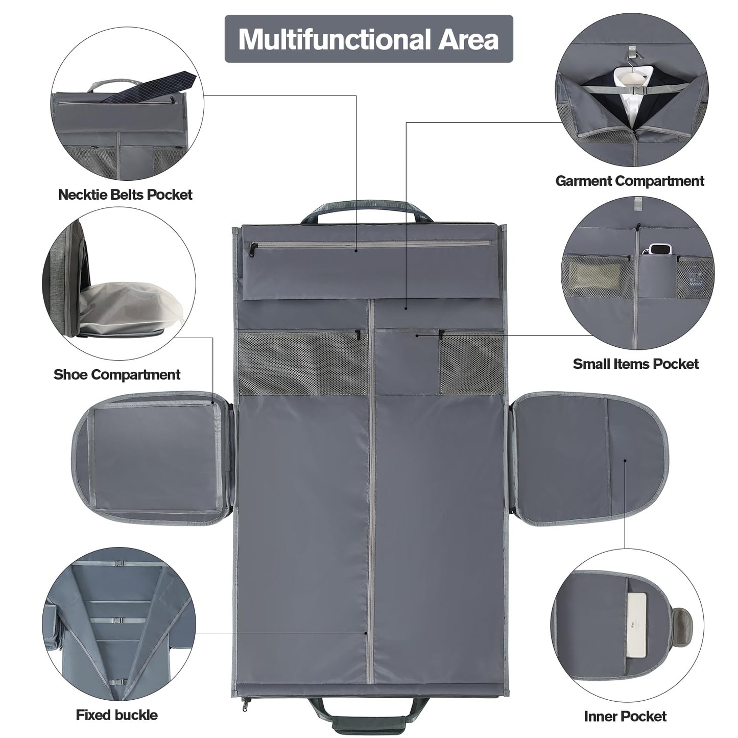 Richeart Garment Bags for Travel - Brand Zipper - Water Repellent Garment Bag with Shoe Compartment - 2 in 1 Convertible Suit Bag Travel with Shoe Bags - Large Dark Gray