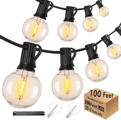 100FT Outdoor Globe String Lights LED Waterproof G40 String Lights Connectable with 52 Shatterproof Bulbs Dimmable Patio Lights String for Bistro Backyard Gazebo Lights