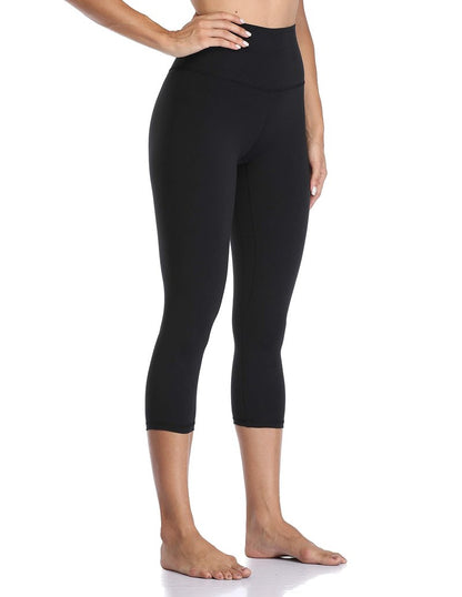 YUNOGA Women's Buttery Soft 21" Inseam Yoga Pants, High Waisted Tummy Control Workout Running Capri Leggings (M, Black)