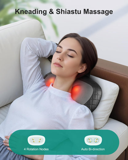 Snailax Shiatsu Back and Neck Massager with Heat, Electric Massager for Shoulder, Neck, Back, Kneading Deep Tissue Massage Pillow, Christmas Gifts