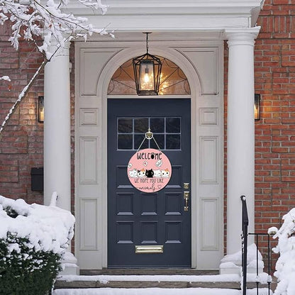 Rustic Round Sign Front Door Wreaths We Hope You Like Animals 12in Wooden Hanging Sign for Bedroom Living Room Outdoor Home Decor
