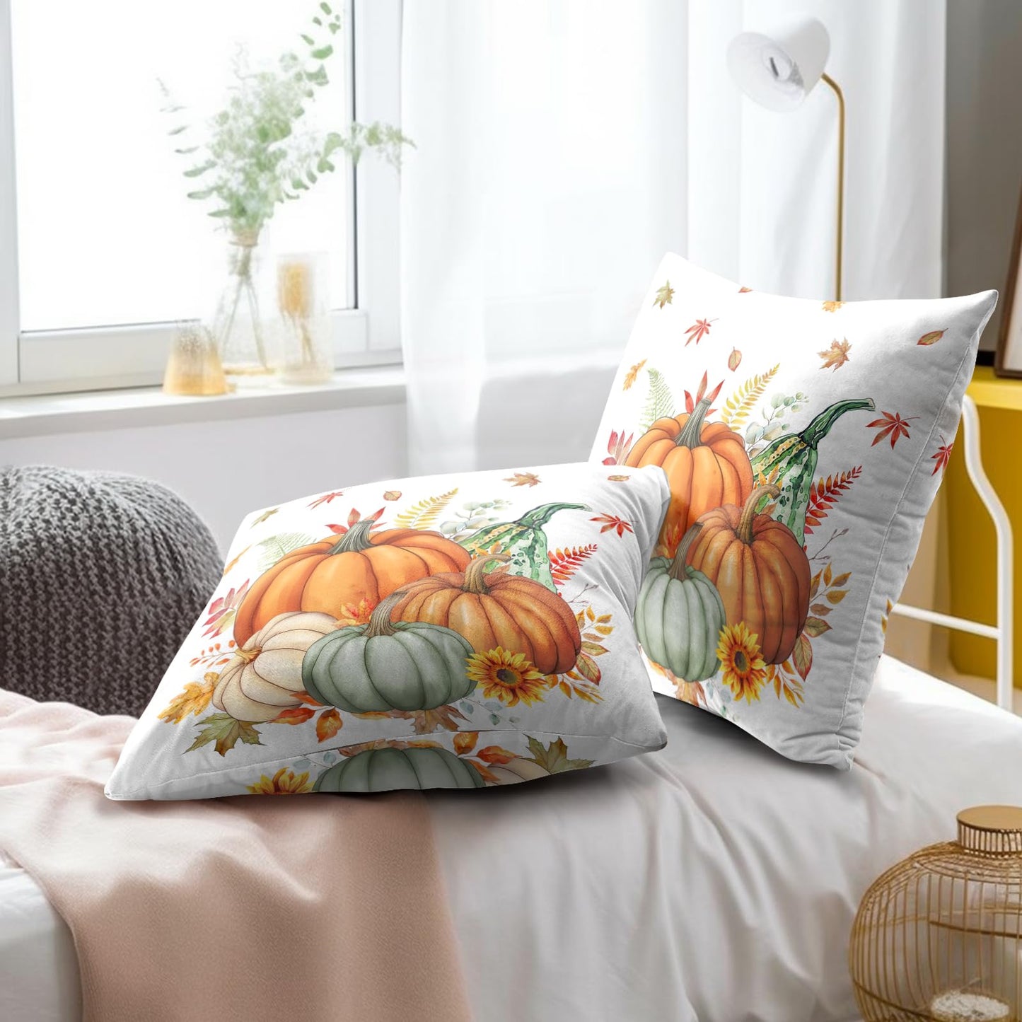 Imiss Fall Pumpkins Throw Pillow Covers 18 x 18 Inch Thanksgiving Autumn Harvest Maple Leaves Pillow Case Set of 2 Farmhouse Outdoor Decor Cushion Covers for Seasonal Couch Porch