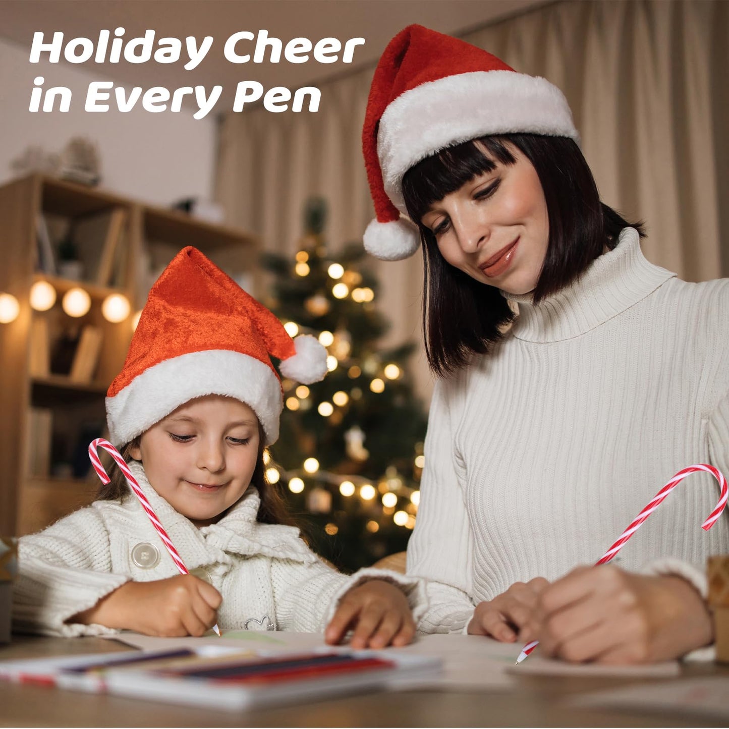 SAYAYA 60 Sets Christmas Candy Cane Pens Legend of Candy Cane Cards Xmas Religious Story Ballpoint Pens with Cotton Twine for Christmas Church Sunday School Supplies Party Gifts