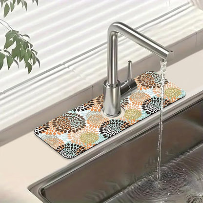 Vintage Flowers Kitchen Sink Splash Guard Faucet Mat Abstract Floral Super