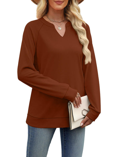 SAMPEEL Sweatshirts for Women V Neck Long Sleeve Shirts Lightweight Sweaters Fall Fashion Tops Outfits 2025