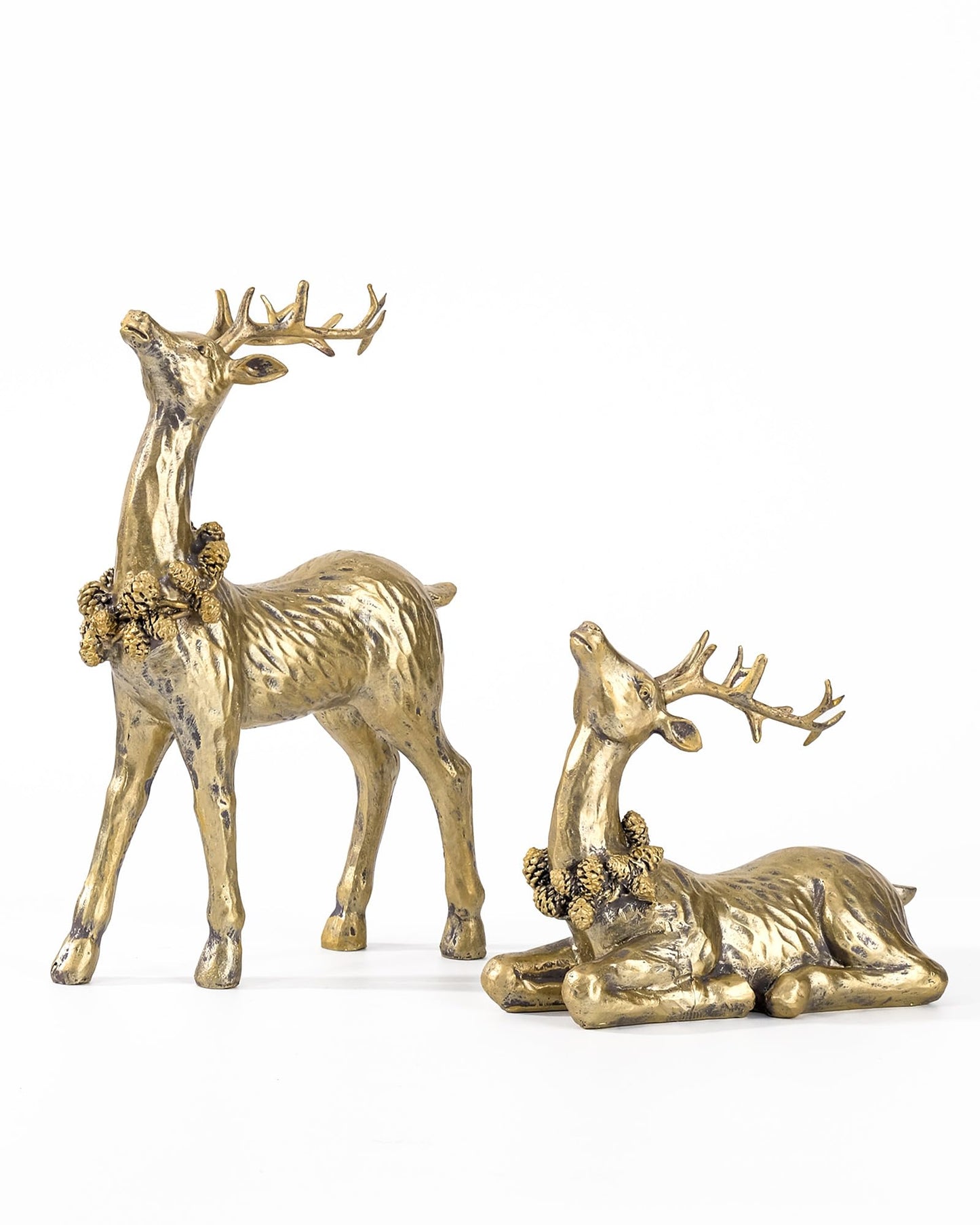 DN DECONATION 2pcs Gold Christmas Reindeer Figurines, Tabletop Reindeer Christmas Decor Indoor, Small Resin Xmas Brass Deer Decorations for Home Mantel Decor