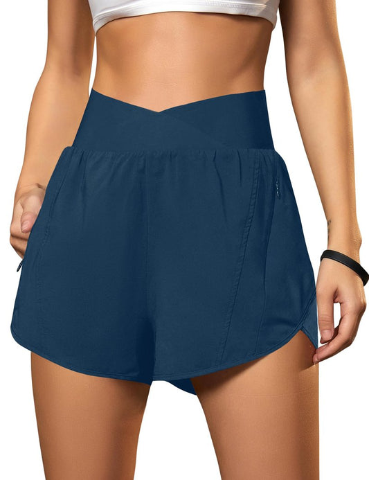Blooming Jelly Women's Workout Shorts Athletic Running Elastic High Waisted Black Gym Yoga Shorts with Zipper Pockets (Ensign Blue,Medium)
