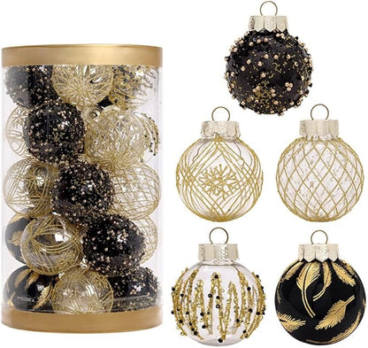 25Pcs Christmas Ornaments Sets 2.36” Christmas Ball Ornaments Christmas Tree Ornaments Shatterproof Xmas Balls Bulbs for Holiday Wedding Party Christmas Tree Decoration（Black Gold）