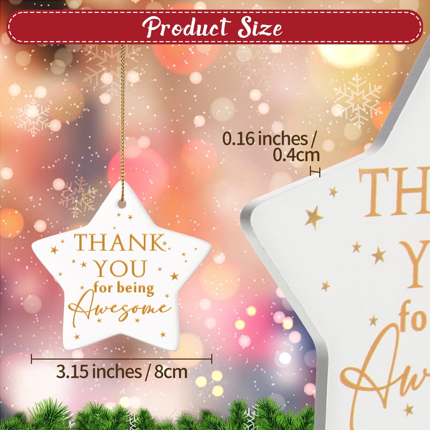 Sieral 6 Pcs Thank You Ornaments Bulk Christmas Office Gifts for Coworker Employee Star Ceramic Double Sided Thank You for Being Awesome Xmas Decor Inspirational Gift Teacher Nurse Team Customers