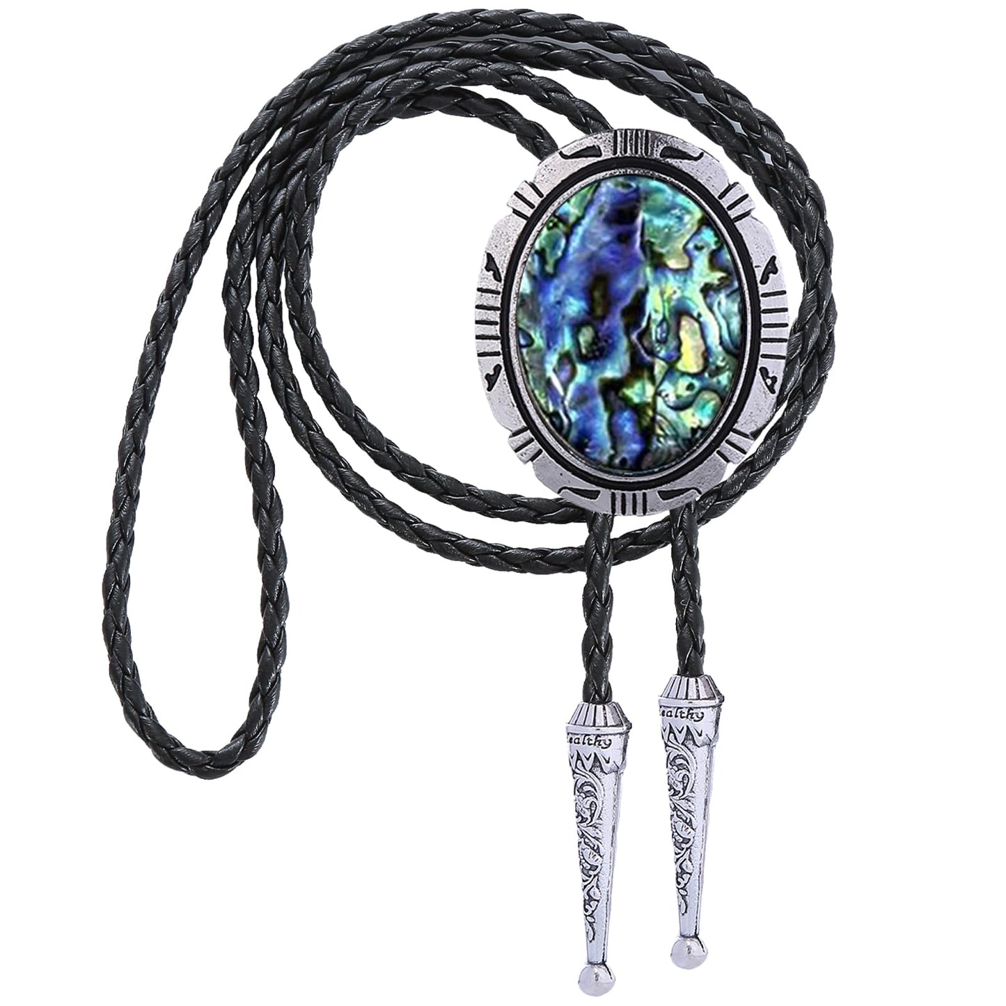 HUABOLA CALYN Bolo Tie for Men Women, Round Shape Abalone Shell Western Cowboy Bolo Ties, Native American Leather Necktie Costume Accessories