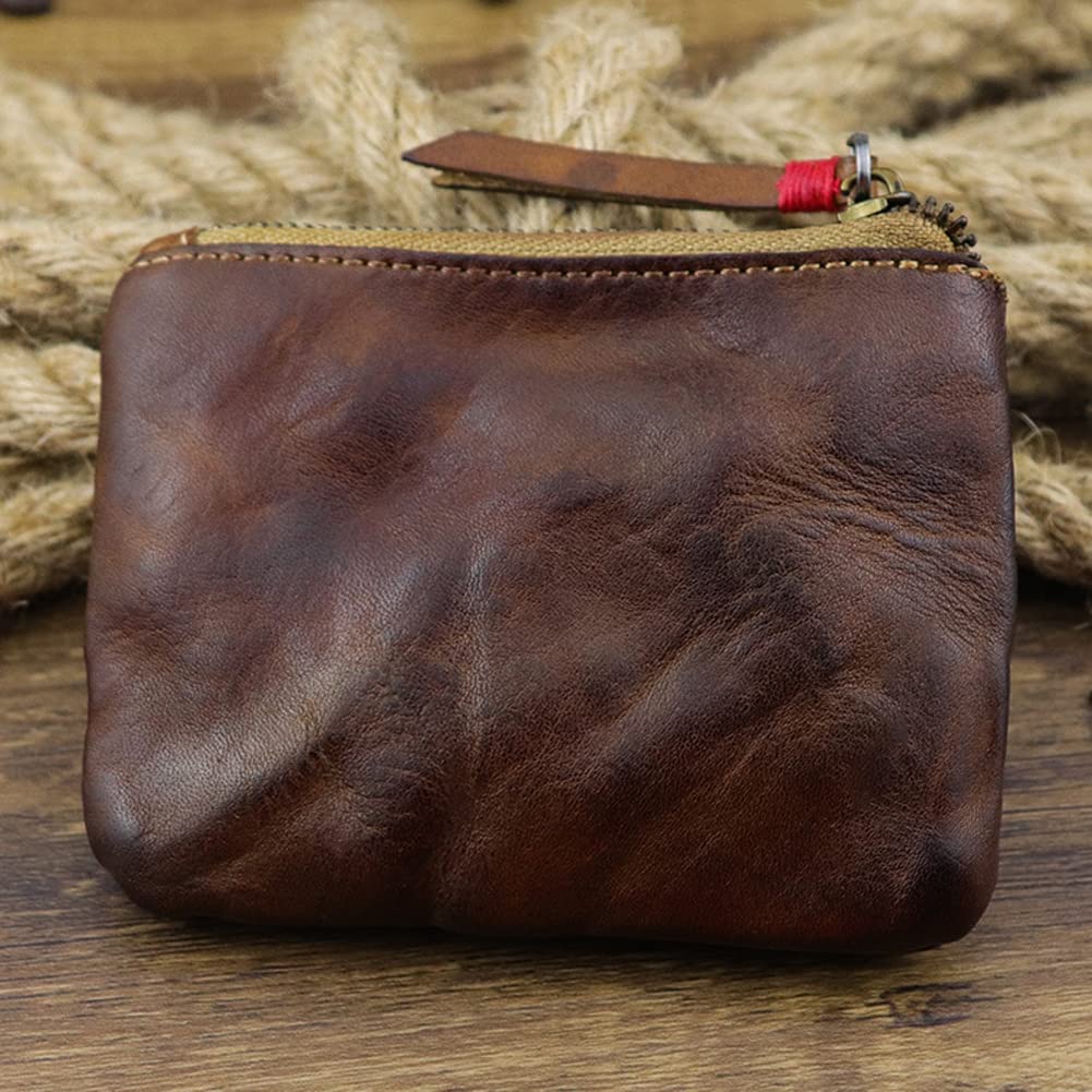 Wugebud 1 Pcs Leather Zipper Coin Purse Wallet With Card Slots, Snap Coin Organizer, Change Holder,Card Case, Leather Zipper Storage Bag for Men & Women