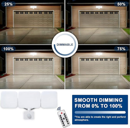 EMANER Flood Lights Motion Sensor Outdoor, Remote Security Light 28W, Dusk to Dawn Always On or Motion Activated On/Off, Tunable Warm White Dimmable for Eave, Garage (White, 1-Pack)