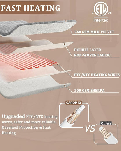 CAROMIO Heated Blanket King Size with LCD Dual Controller, Waffle Weave Fast Heating Electric Blankets, 10 Heat Levels & 1-12H Time Settings, ETL Certified, Machine Washable, Grey, 100" x 90"