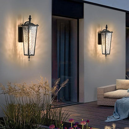 Outdoor Wall Light,Black E26 Base 16.7in - Exterior Waterproof Lantern Metal with Clear Glass,Farmhouse Porch Sconce Wall Mount Lighting,for Garage,Patio,Front Door,Entryway