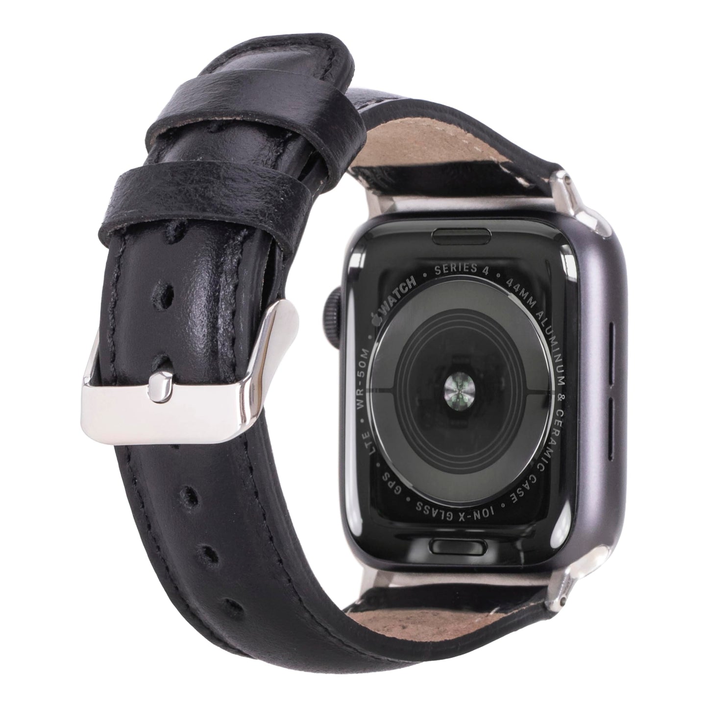 benvato Premium Handmade Leather Watch Band for Apple Watch SE 3 2 1 & Series 11 10 9 8 7 6 5 4 3 2 1 fits 42mm 41mm 40mm 38mm (Black w/Silver Connector&Clasp)