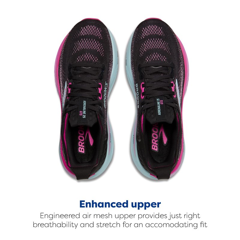 Brooks Women’s Adrenaline GTS 25 Supportive Running & Walking Shoe - Black/Cyber Pink/Iced Aqua - 10.5 Medium
