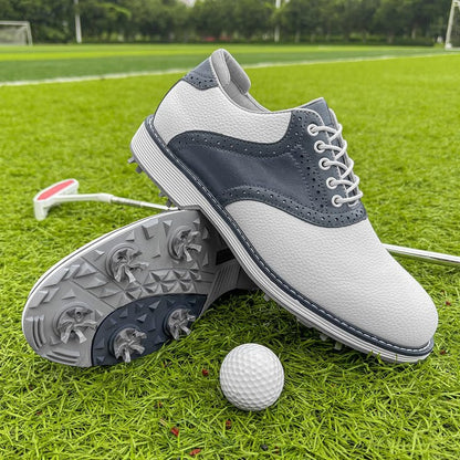 Men Golf Shoes Waterproof Professional Golf Footwears Spikes Spikeless Golf Walking Sneakers Turf Sports Golf Training Sneakers for Men (9,White Blue-K01)