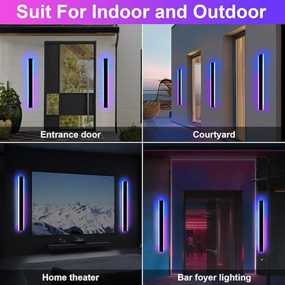 2 Pack RGB Outdoor Long Wall Lights Fixture,40 inch Modern Outdoor LED Wall Light,Dimmable Outside Wall Sconce Linear Lights,Exterior Lighting Fixtures for Garage,Porch,Patio,Front Door