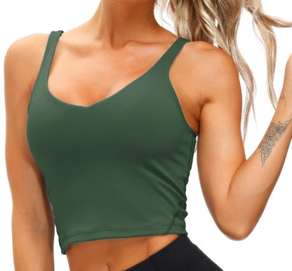 Women’s Longline Sports Bra Wirefree Padded Medium Support Yoga Bras Gym Running Workout Tank Tops Deep Green