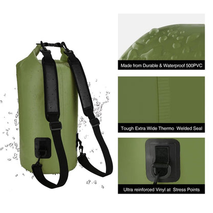Piscifun Dry Bag, Waterproof Floating Backpack 20L with Waterproof Phone Case for Boating, Kayaking, Fishing, Army Green 20L