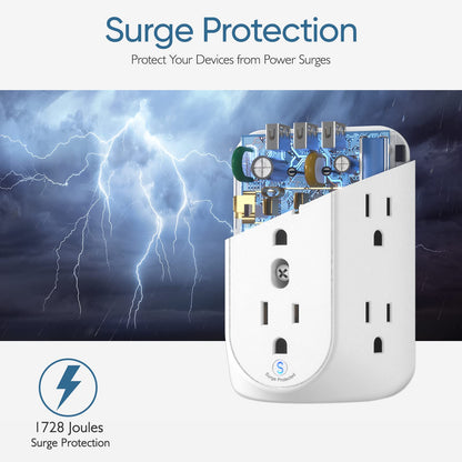 LENCENT 2 Prong Power Strip, 3 to 2 Prong Grounding Outlet Adapter 6 Outlet 1 Type C&2 USB 3.4A, Polarized Plug, 1728J Surge Protector, 3-Sided Wide Spaced Extender,Wall Mount for Non-Grounded Outlet