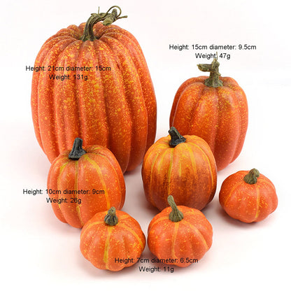 7Pcs Artificial Pumpkins of all Styles Halloween Decoration Rural Style Farmhouse Foam Pumpkin Harvest Season Thanksgiving Day is Suitable for Table top House Dining Table Party Decoration (Orange)
