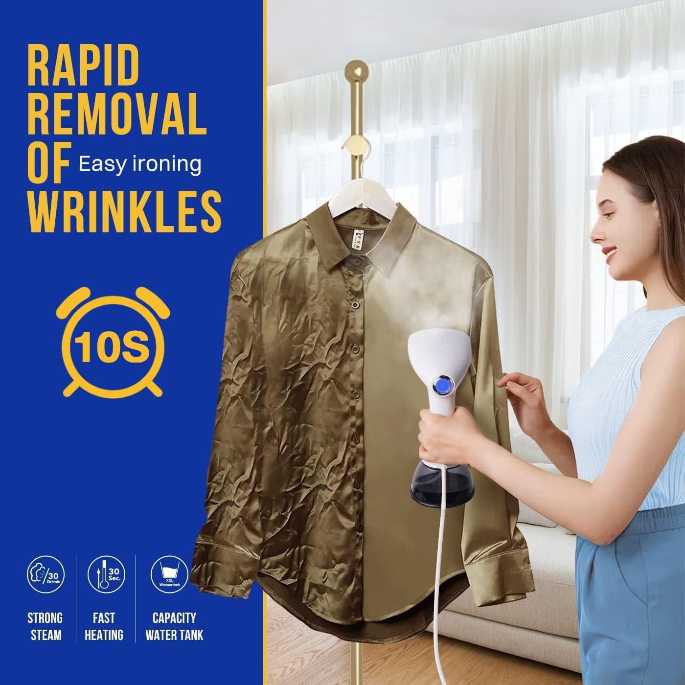 Rolipo Steamer for Clothes 1350W, Portable Handheld Clothes Steamer for Home & Travel, Upgraded 400ML Tank, Fast Heat-Up Wrinkle Remover with Leak-Proof Design
