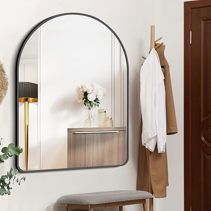 FORBATH Arched Mirror 36x48 Inch, Bathroom Mirror Wall Mounted Modern Black Aluminum Alloy Frame Decor Large Dresser, for Bedroom Living Room Entryway, Hanging or Leaning Against Wall