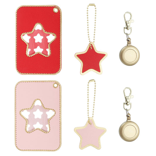PATIKIL Retractable Badge Holders, 2 Pcs Cute Leather ID Holder with Badge Reels Keychain ID Card Clip Protector Cover for Women Work Office Business Trip, Pink/Red