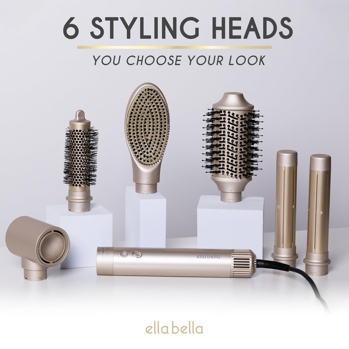 ELLA BELLA® 6 in 1 Professional Hot Air Styler • Powerful Hair Dryer & Straightener Set • Styling Without Heat Damage • Fast Drying Curling Volumizing Straightening • Includes Protective Travel Case