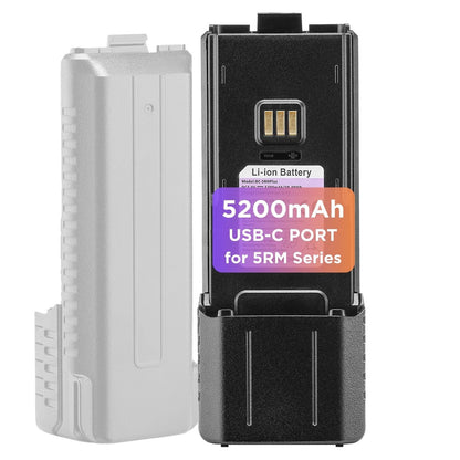 BAOFENG Upgraded BL-5RH Plus 5200mAh Battery with USB-C Charging Port, Long-Life Li-ion Rechargeable Battery for UV-5RM Plus/5RM/AR-5RM/UV-5RM Plus GPS/5RH/5RH PRO Two Way Radio