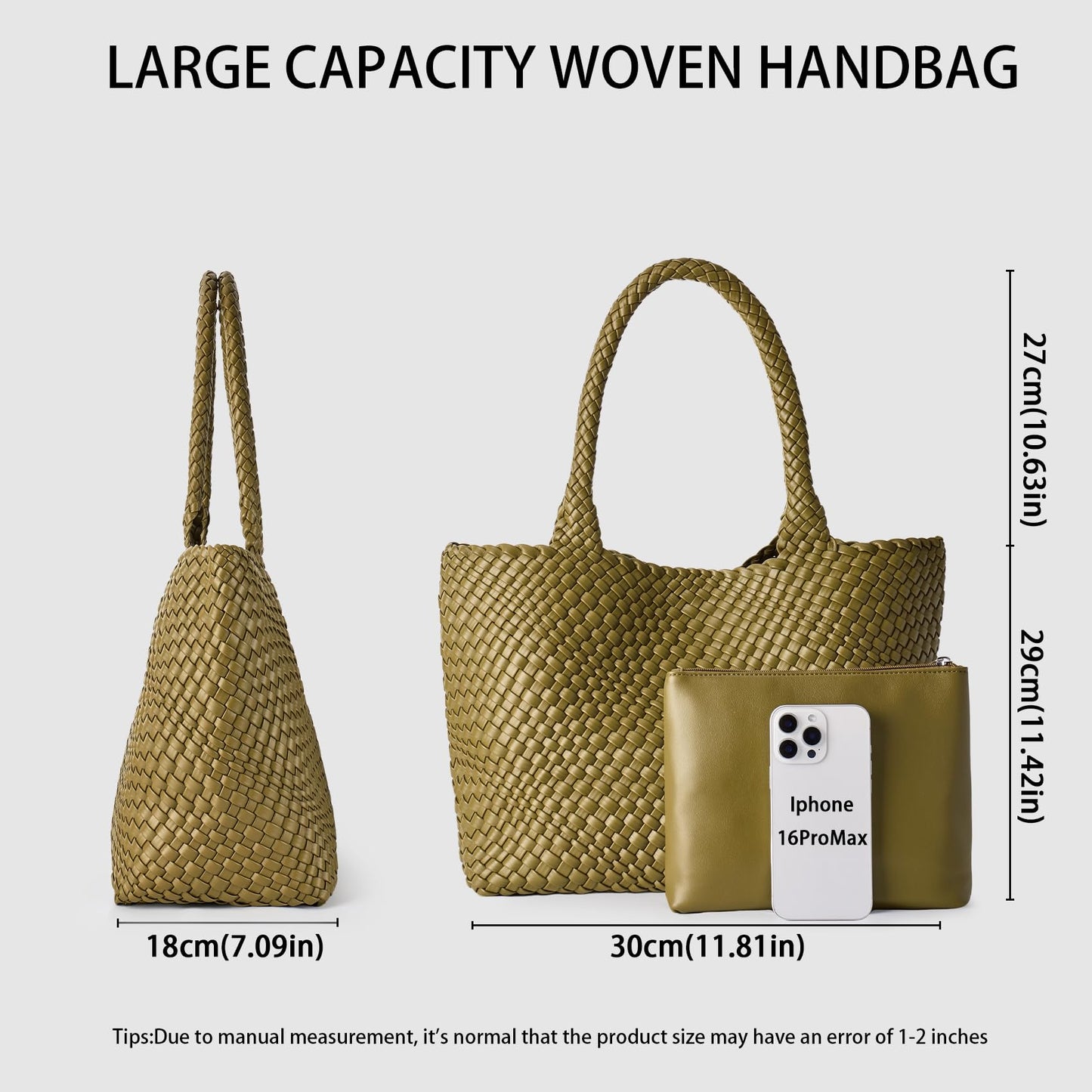 JOTOFIT Woven Tote Bag for Women, Fashion Top Handle Shoulder Bag Soft Vegan Leather Large Work Shopper Summer Beach Travel Handbag Tote Bag with Purse