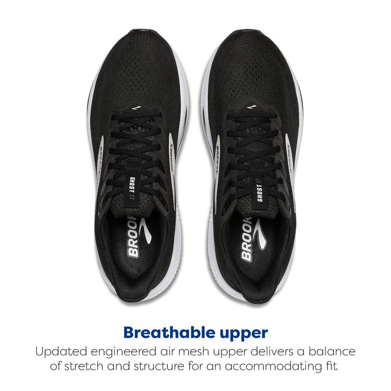 Brooks Men’s Ghost 17 Neutral Running Shoe - Black/Grey/White - 9 Medium