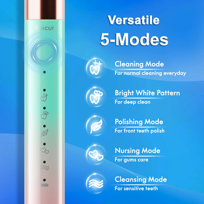 Sonic Electric Toothbrush for Adults and Kids, Comes with 10 Brush Heads & Travel Case, 5 Modes with 2 Minutes Built in Smart Timer, One Charge for 90 Days, 42,000 VPM Motor (Black)