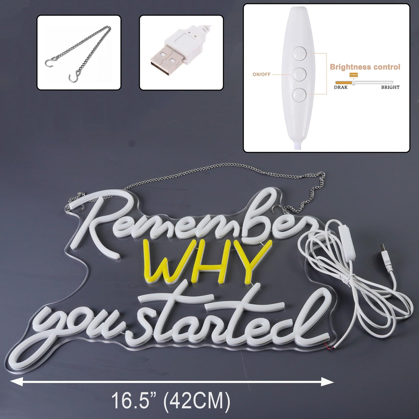 Remember Why You Started Neon Sign Led Light, Neon Wall Sign For Bedroom, Office, Study Room, Gaming Room, Motivational Wall Art Birthday Christmas Gift For Friends