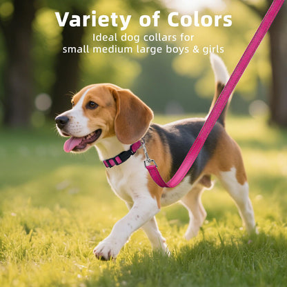 Erbine Reflective Dog Collar for Large Dogs, Wide Nylon Adjustable Collar with Soft Padding, Durable Buckle for Pitbull Labrador Retriever,Hotpink,L