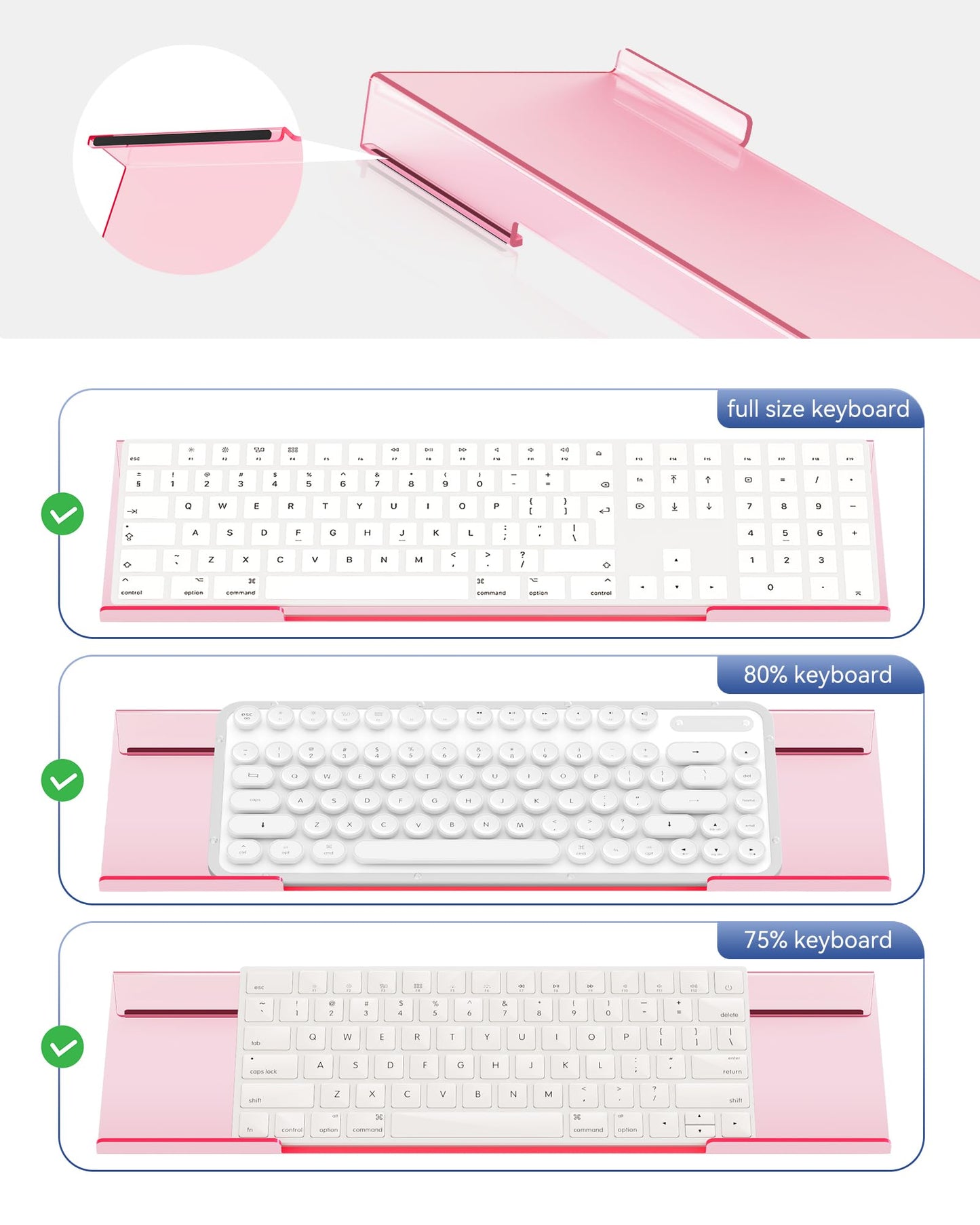 Ergonomic Computer Keyboard Stand for Desktop (Clear Pink), Keyboard Tilted Elevated Rack Key Board Holder Riser Stand for Office Home Desk Work