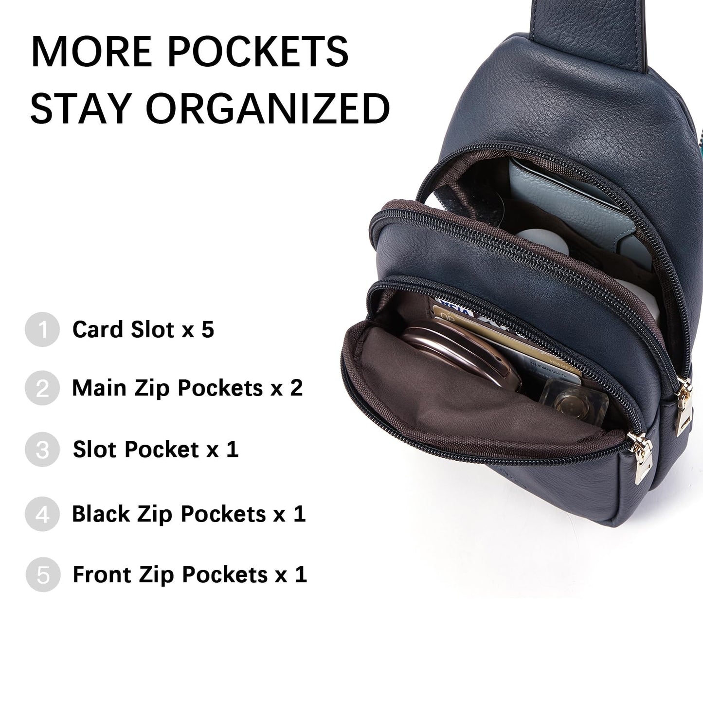 BOSTANTEN Small Sling Bag for Women Leather Crossbody Bags Fanny Pack Chest Bag for Travel, Blue